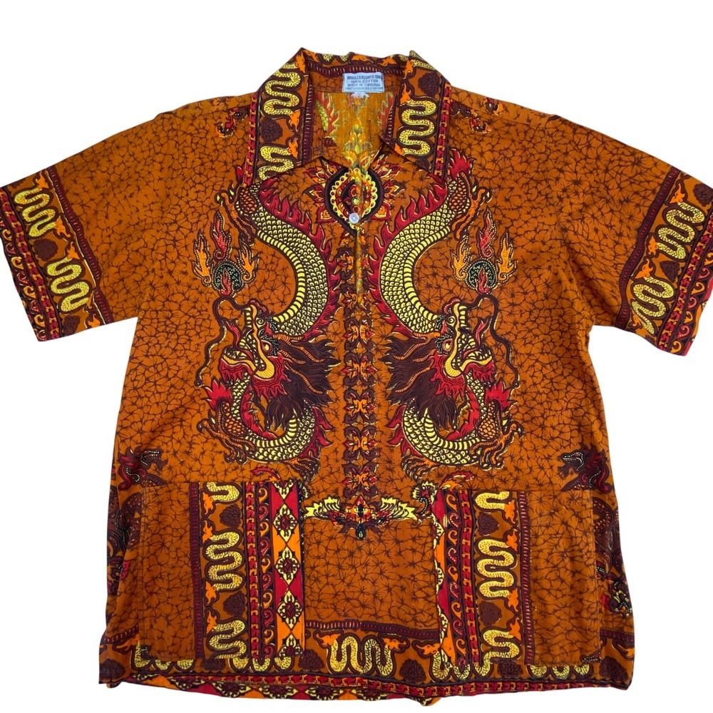 Vintage Amrulla Assad & Sons Dragon Batik Shirt Men’s M-L Button Up Thai Madura